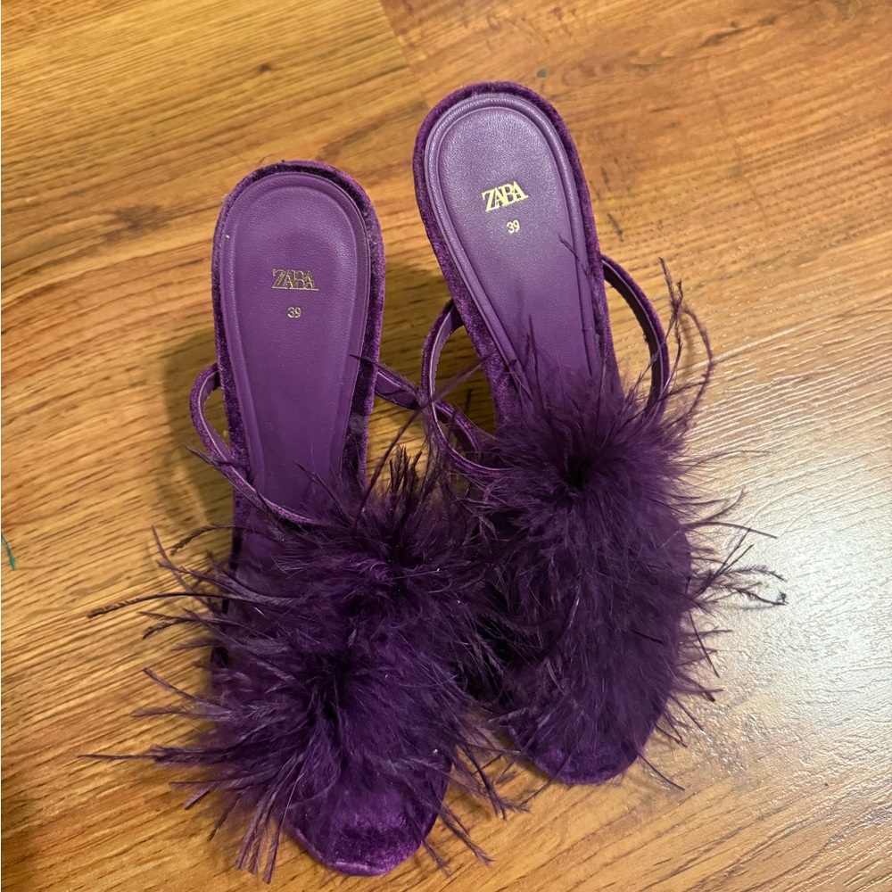 Zara purple feather sandals size 39